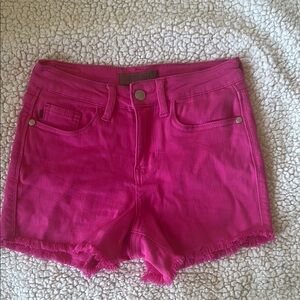 Vibrant Pink Denim Jean Shorts with Raw Hem